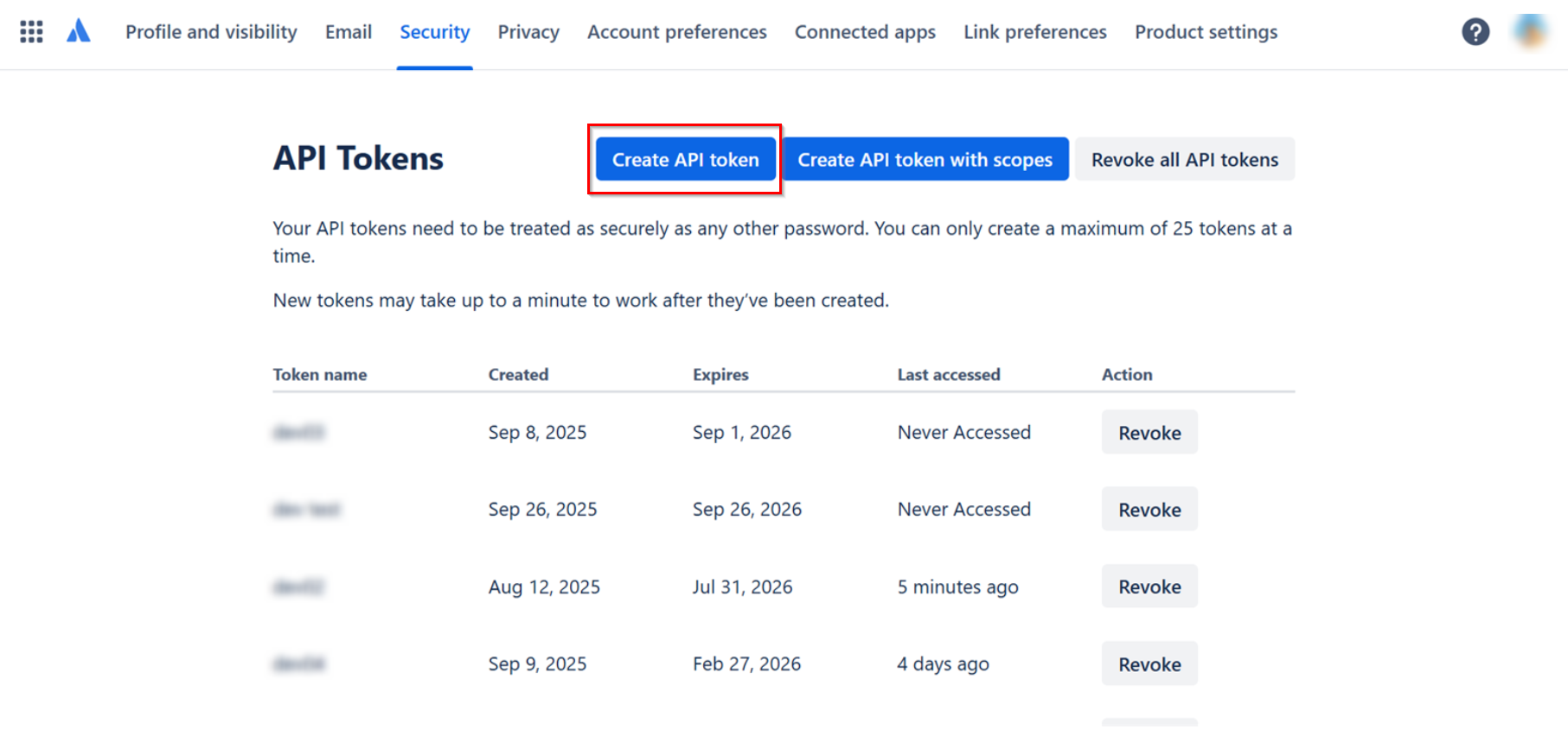 Click Create API token.