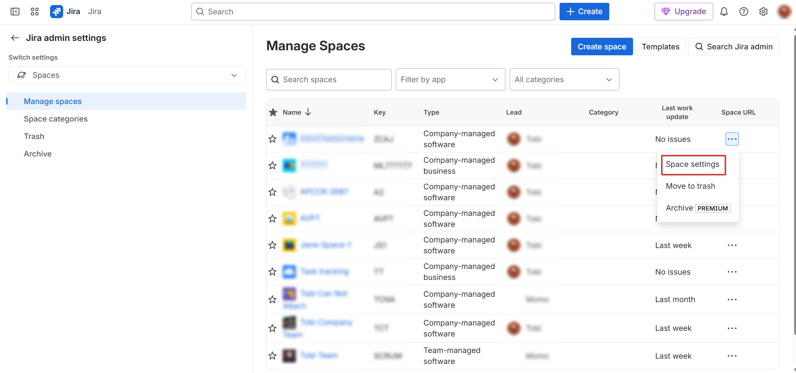 Click Space settings.