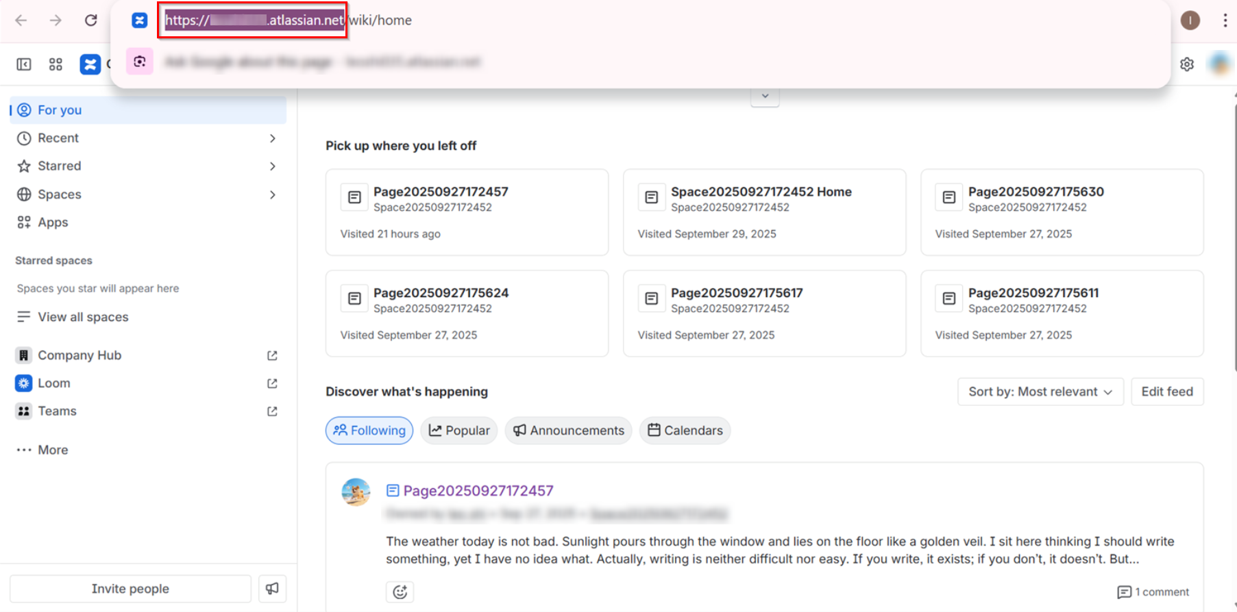 Copy the Host URL from the Confluence website URL.