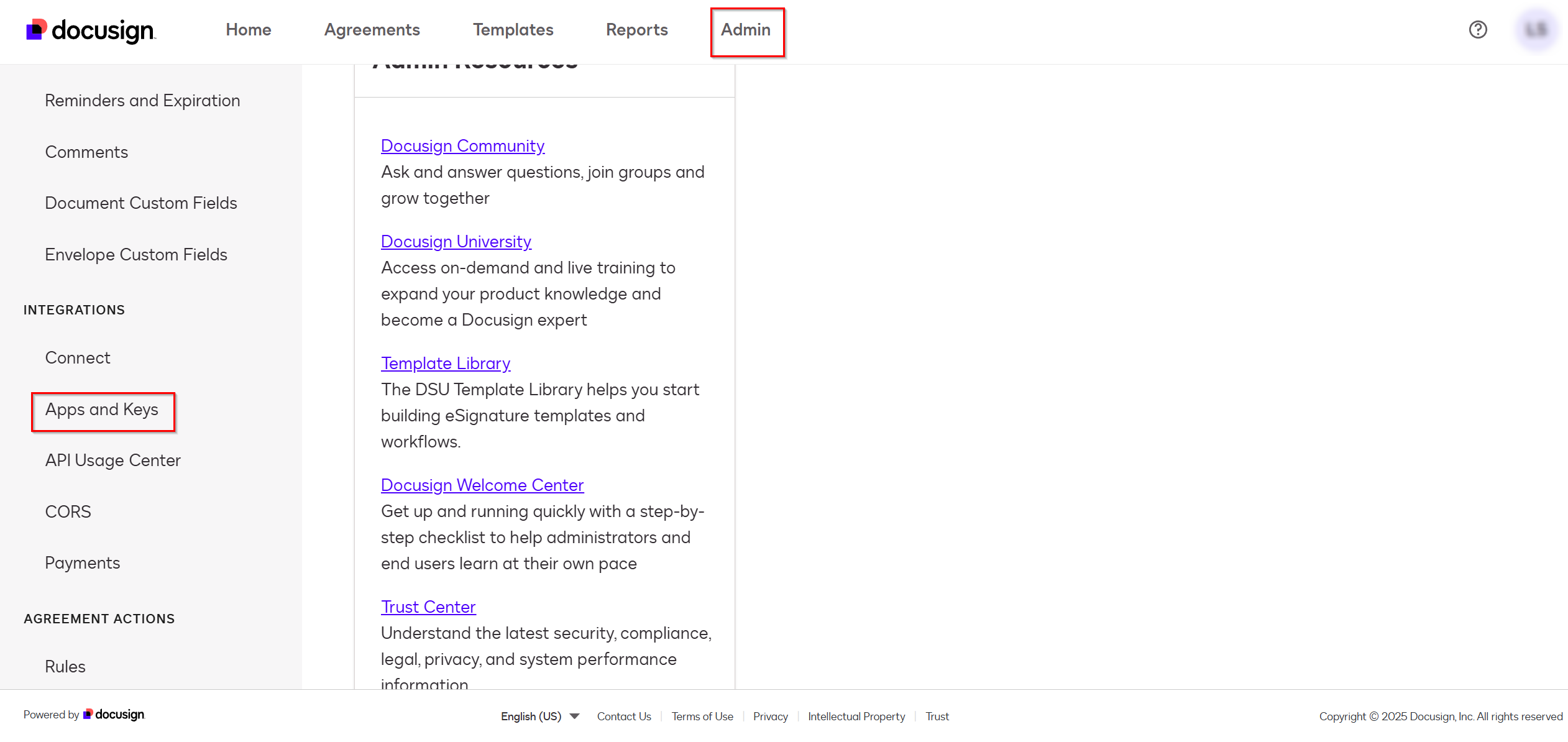 Navigate to Admin > Apps and Keys.