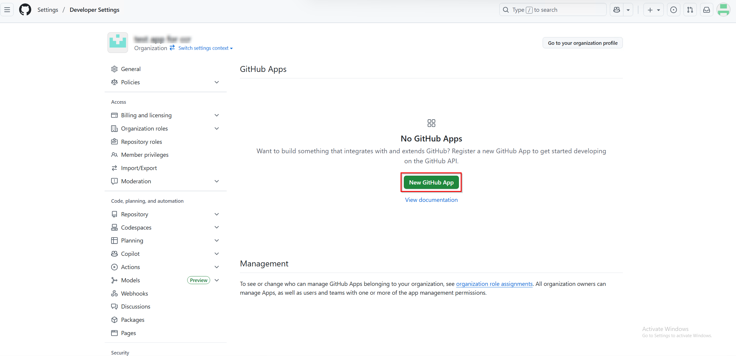 Click New GitHub App.