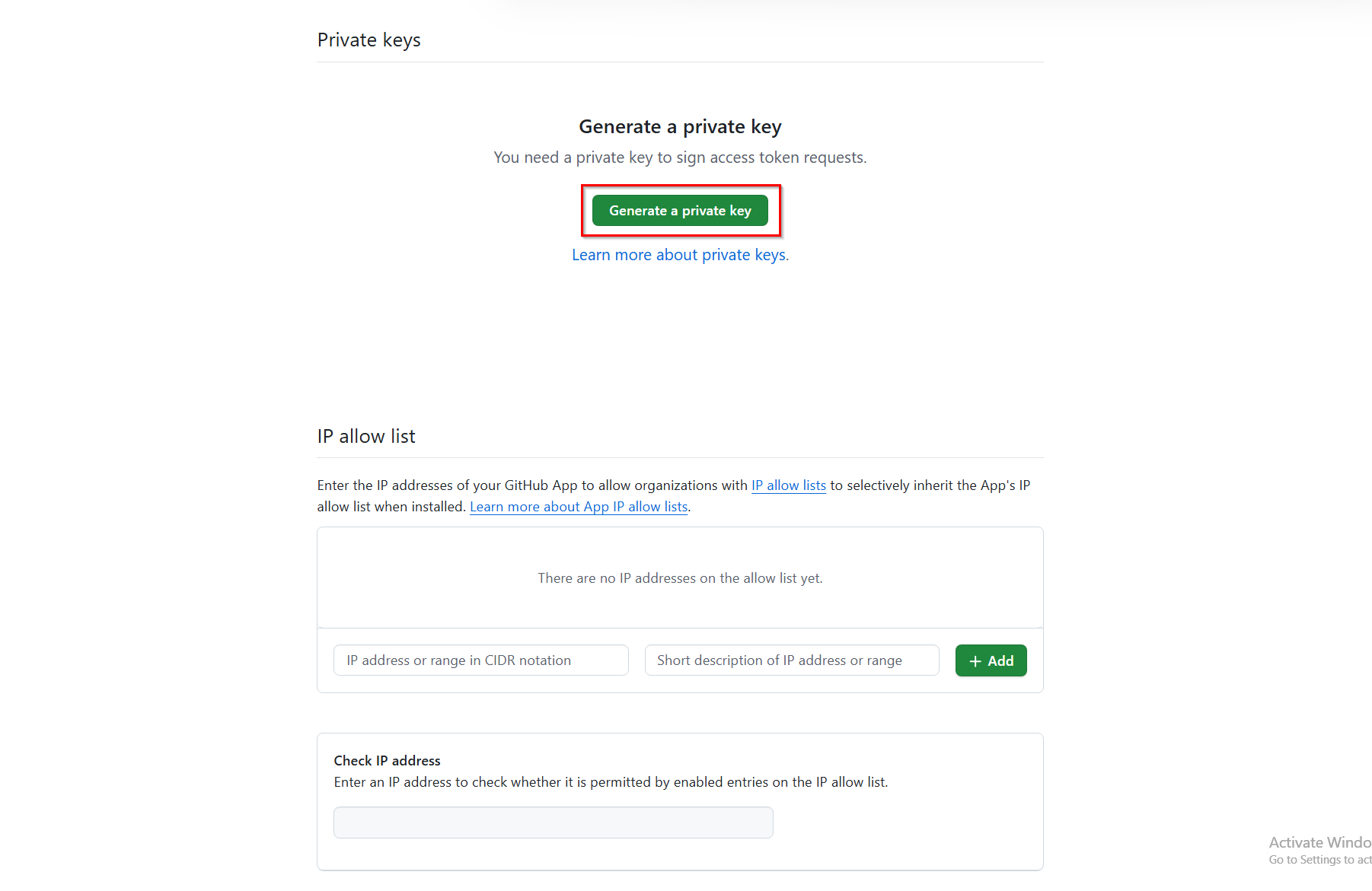 Click Generate a private key.