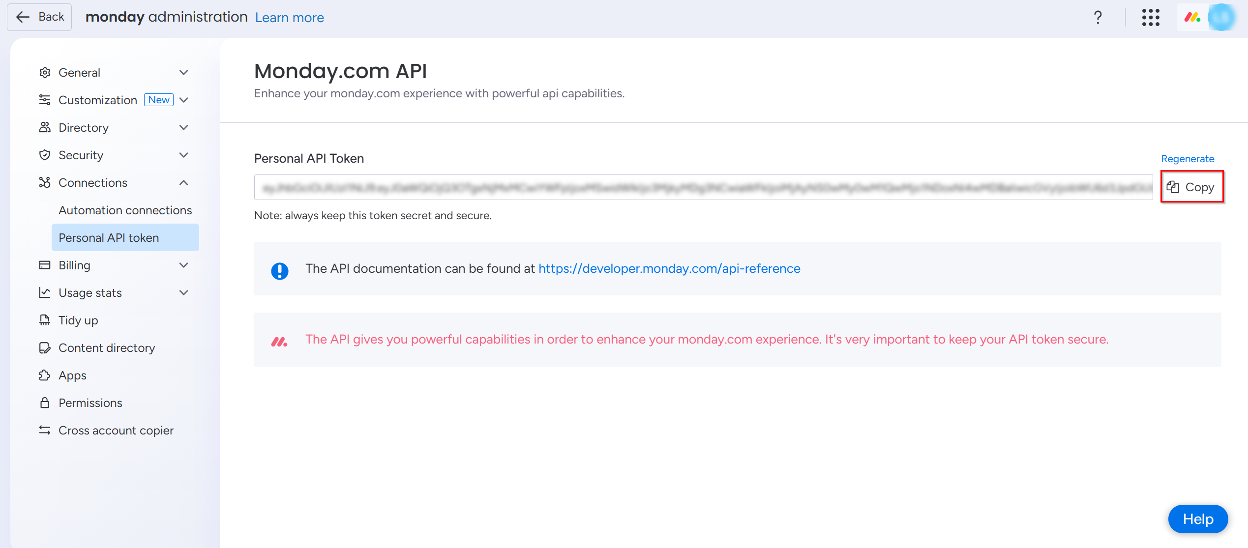 Copy the Personal API Token.