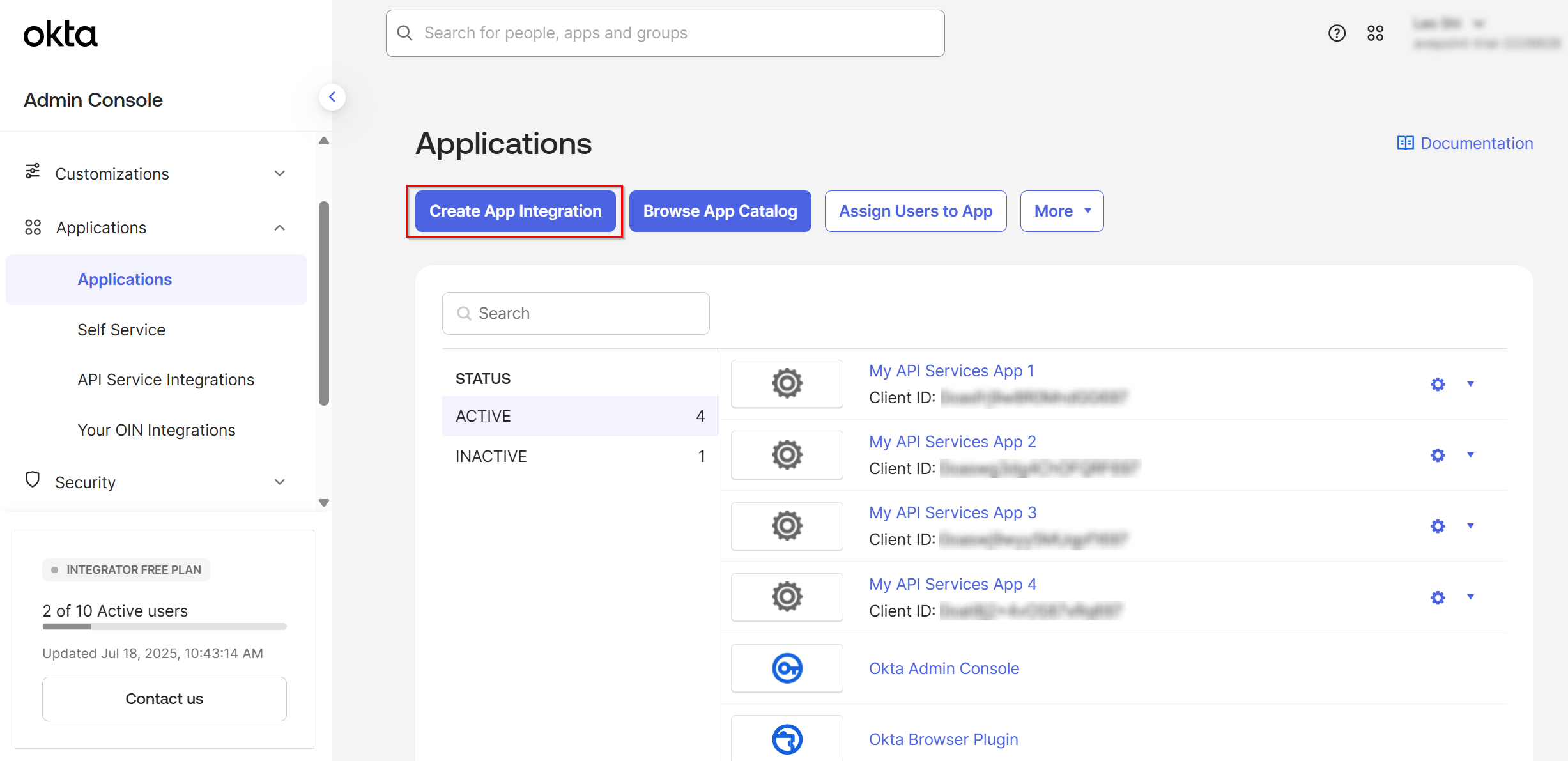 Click Create App Integration.