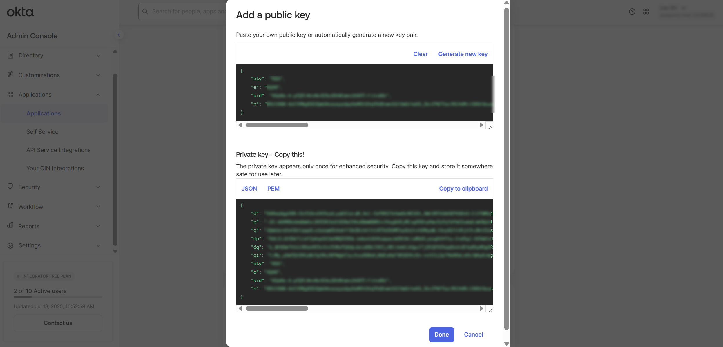 The Add a public key window.