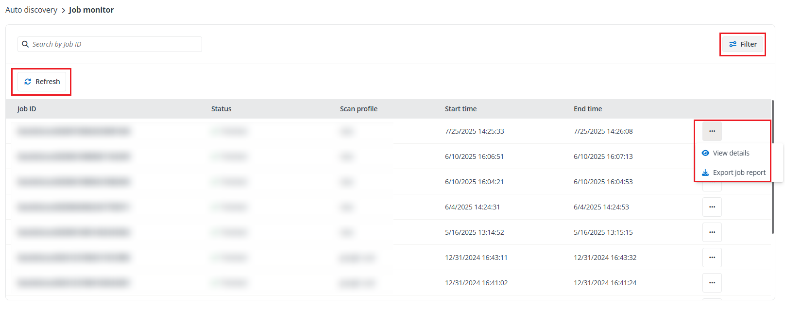 The Job monitor page.