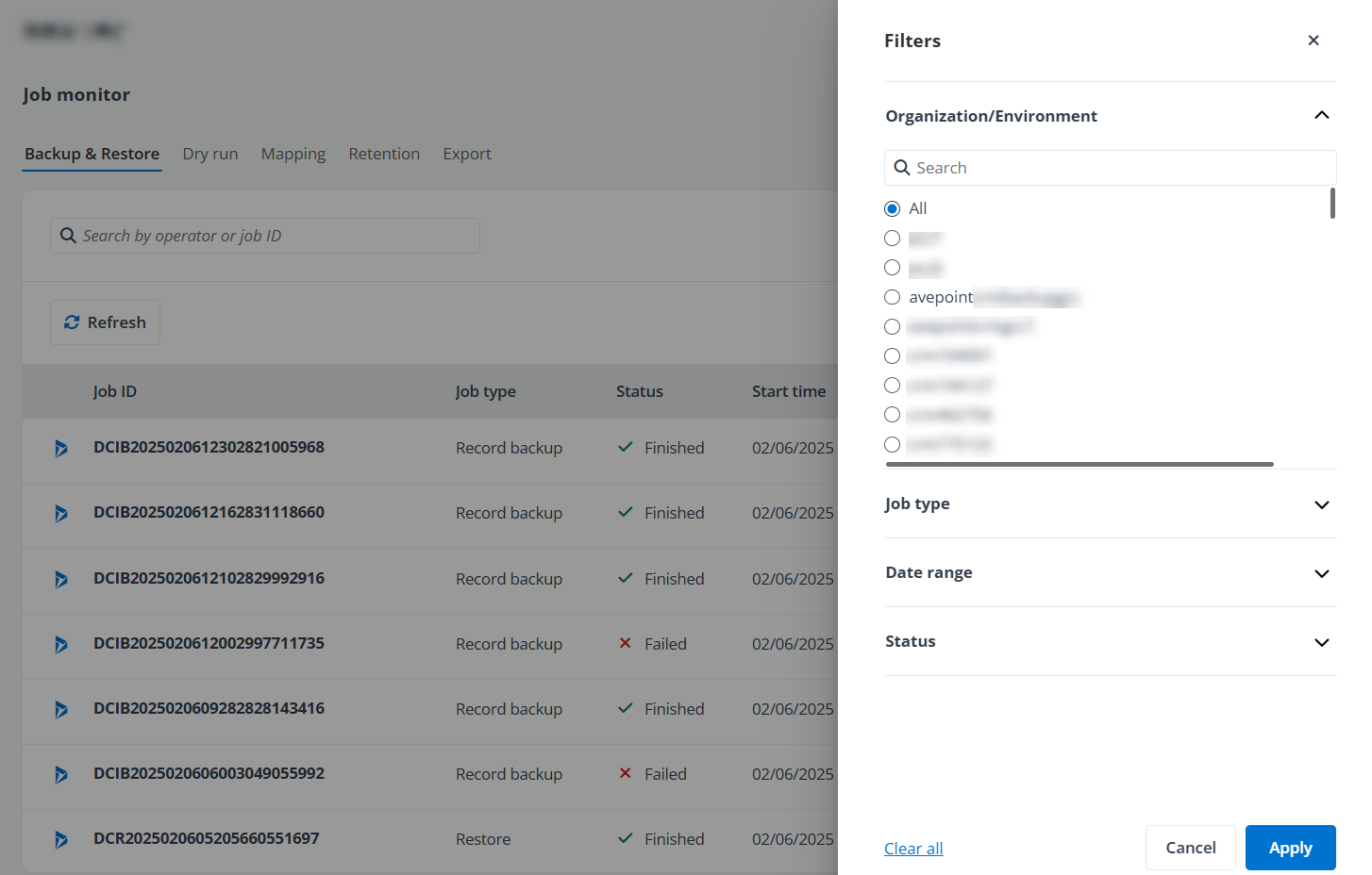 The filter conditions.