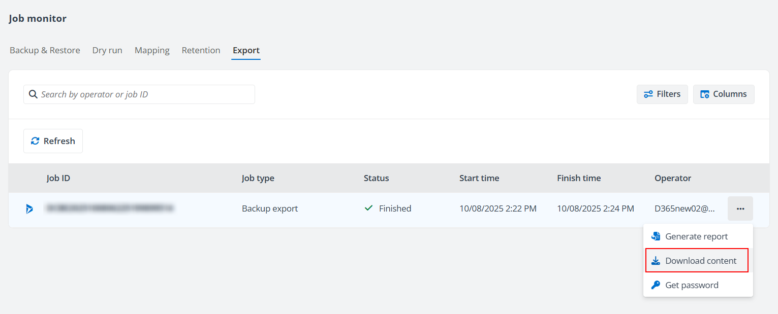 The Download content option.