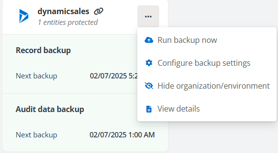 The More actions list.
