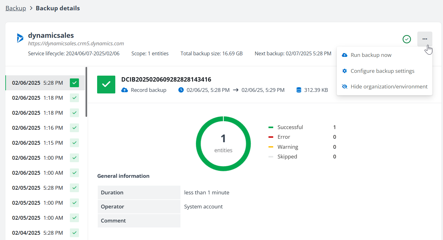 The Backup details page.