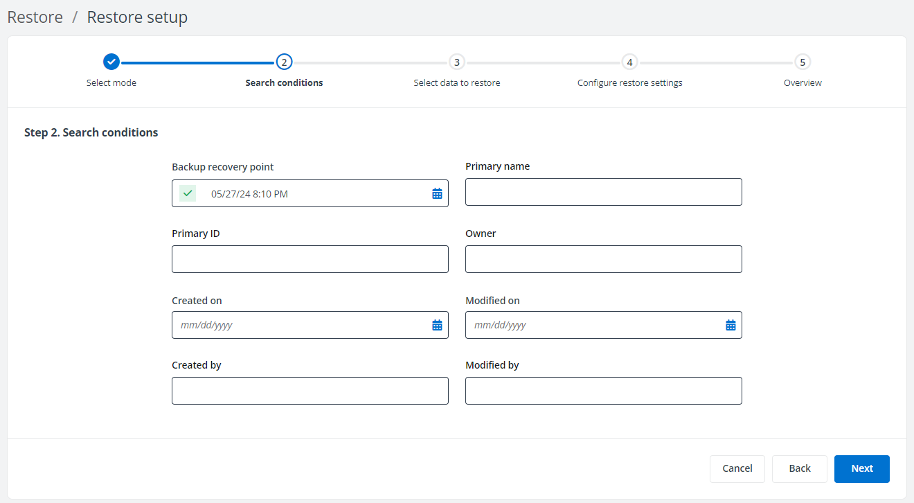 Drill down a recovery point for the data to restore.