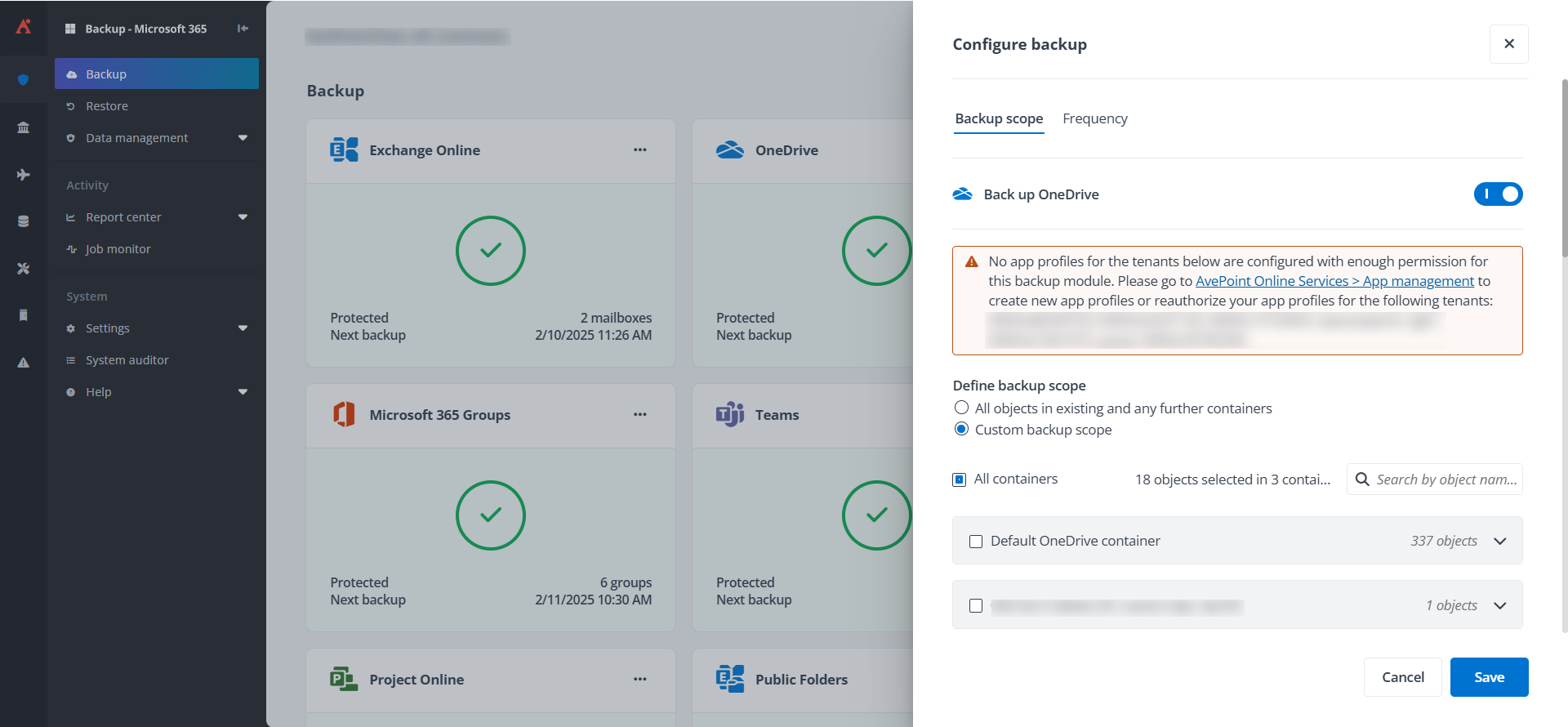 Configure backup scope