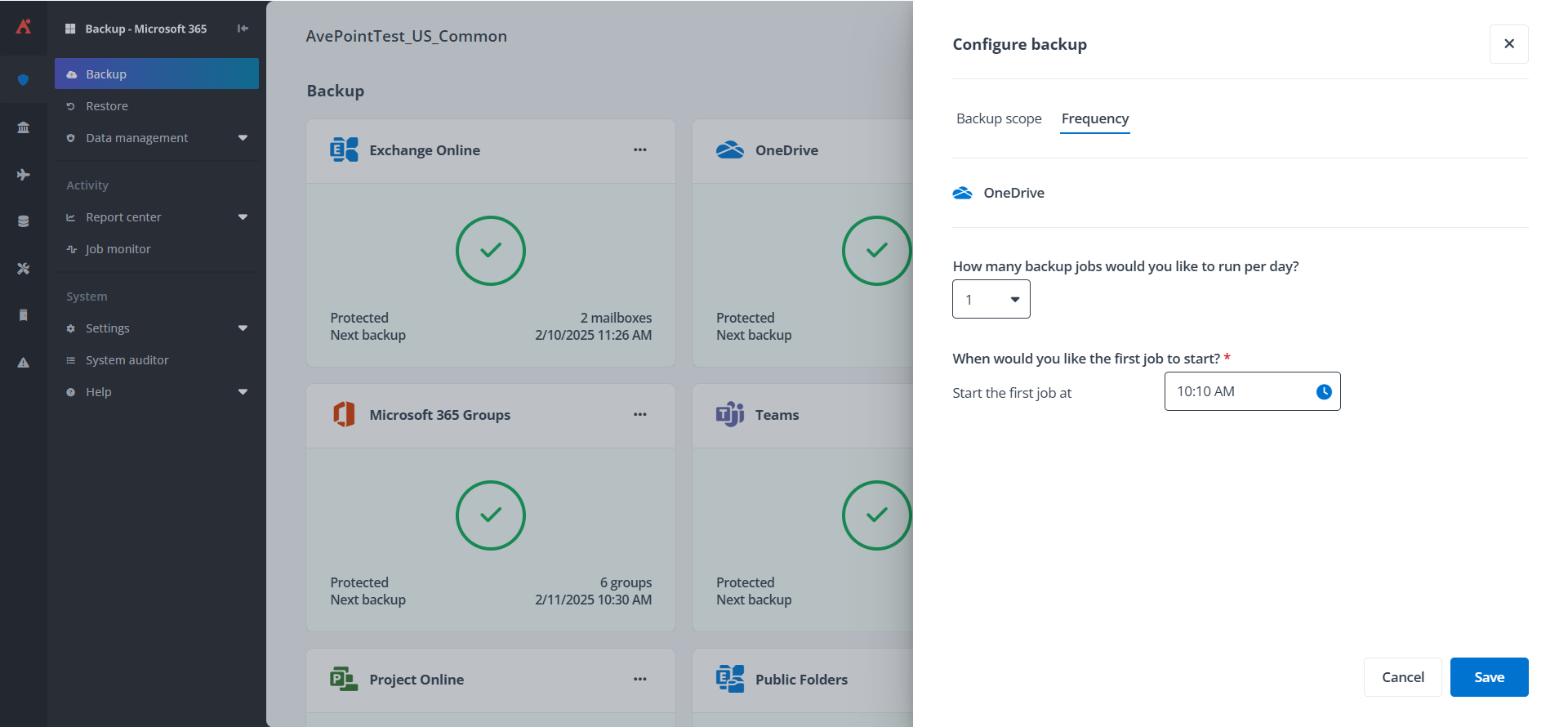 Configure backup frequency