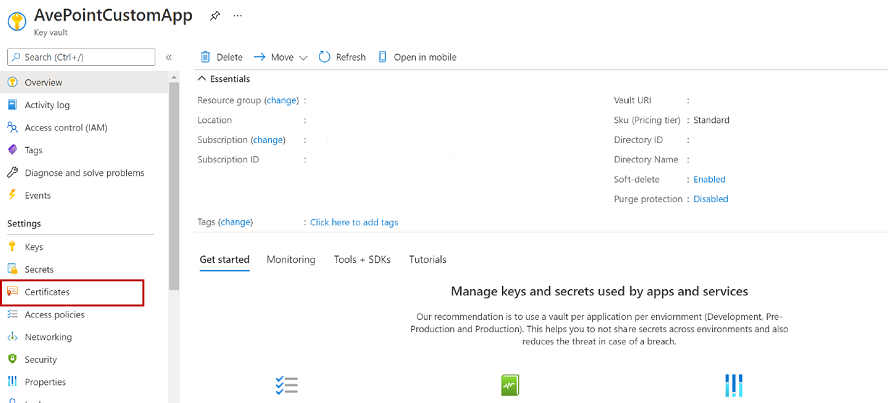 The Certificates option.