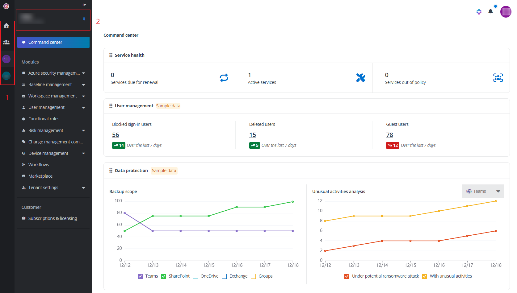 The tenant level navigation.