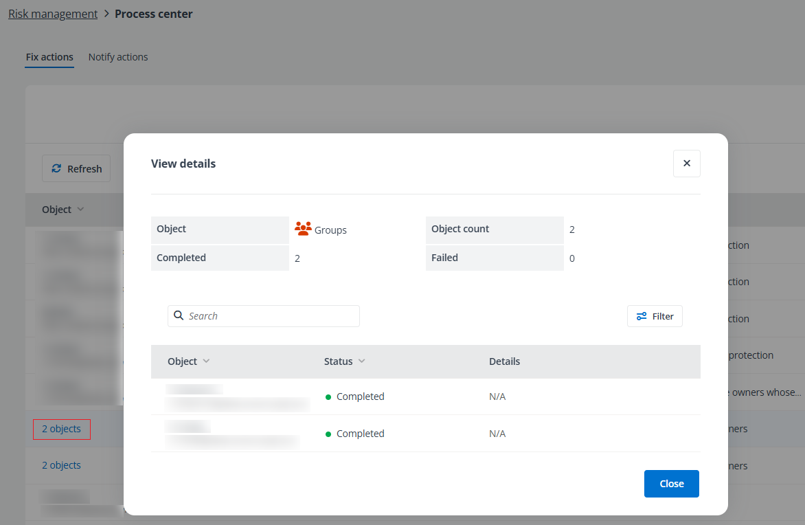 View details of an action.