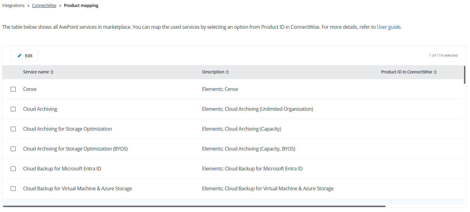 The Product mapping page.