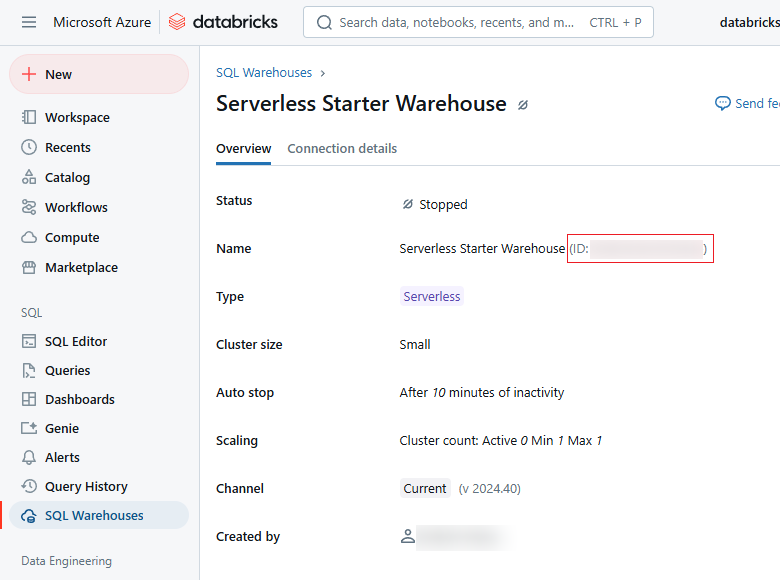 View the SQL Warehouse ID.