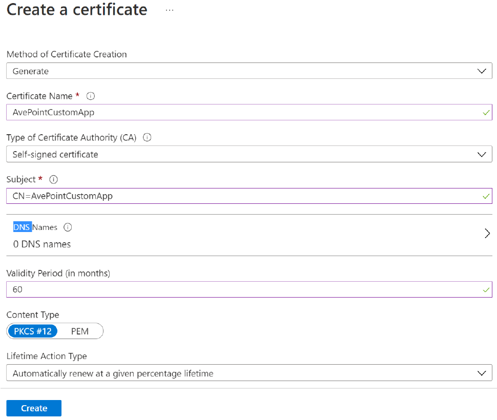 Creating a certificate.