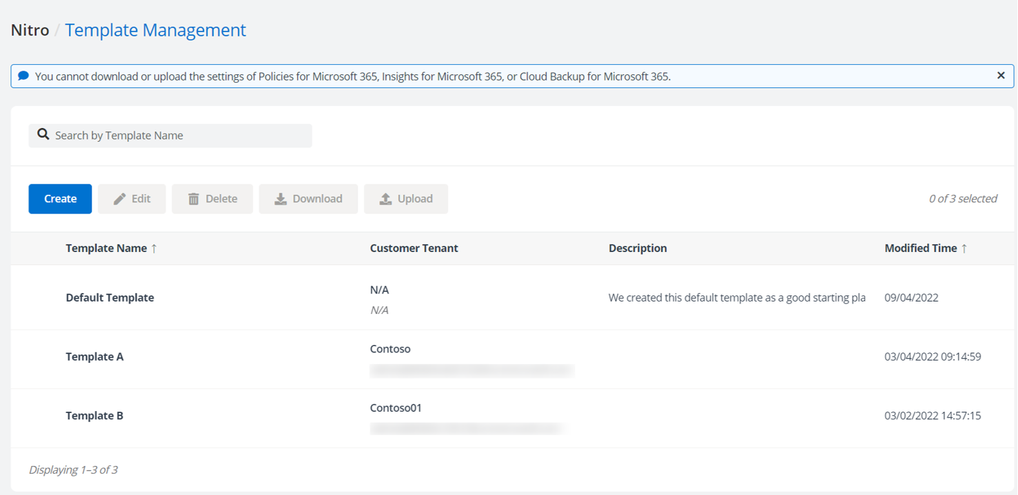 The Template Management page.