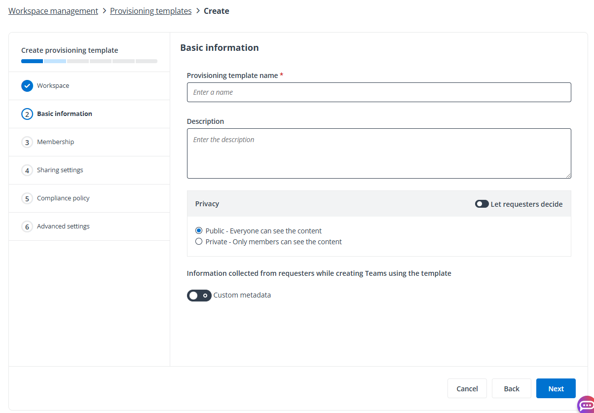 Create a provisioning template for Team.