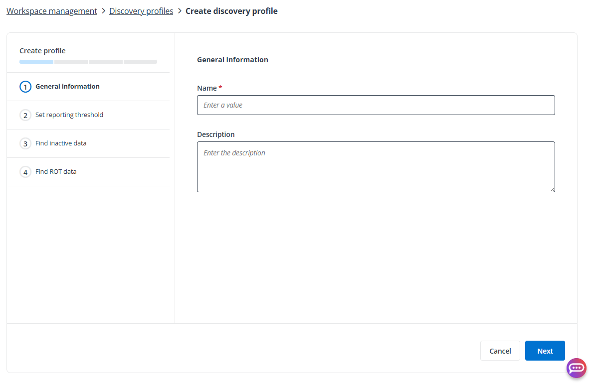 The Create discovery profile page.