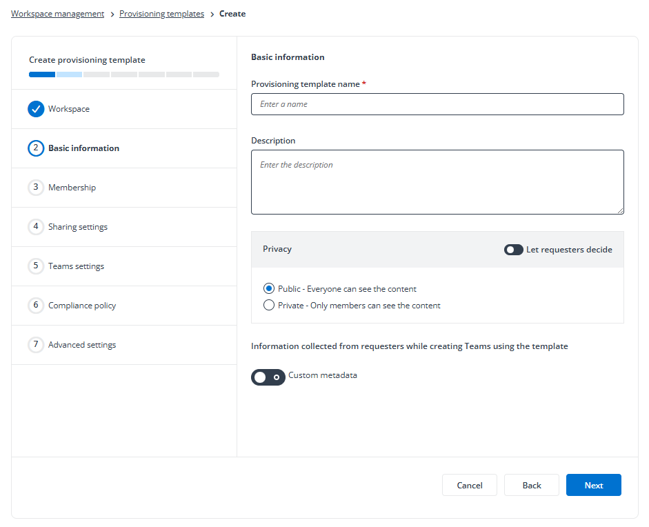 Create a provisioning template for Team. Create a provisioning template for Team.