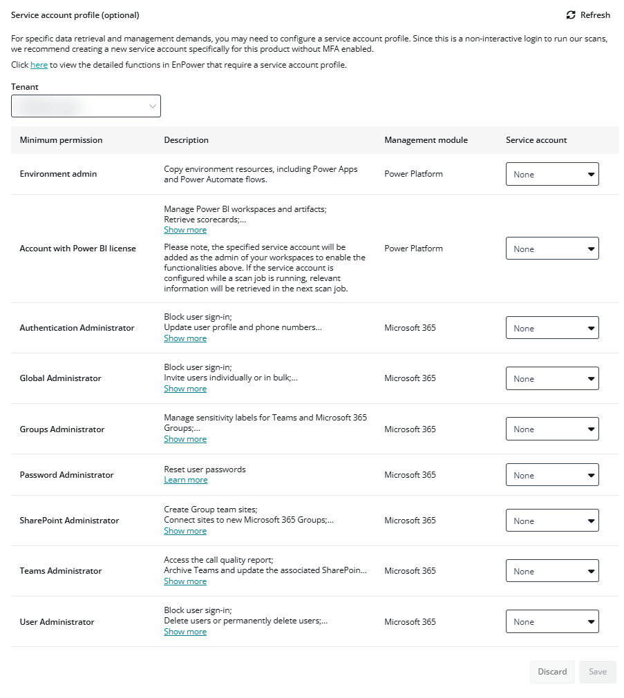 Service account profile.