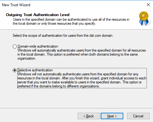 Outgoing Trust Authentication Level Outgoing Trust Authentication Level