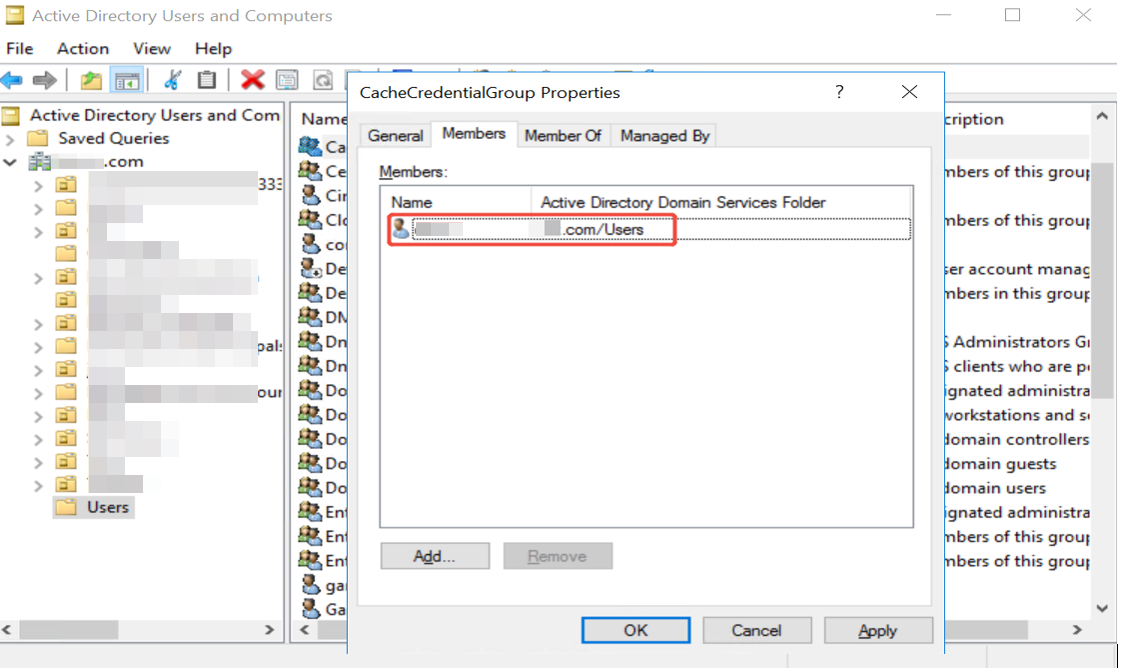 Add the cache credential user Add the cache credential user
