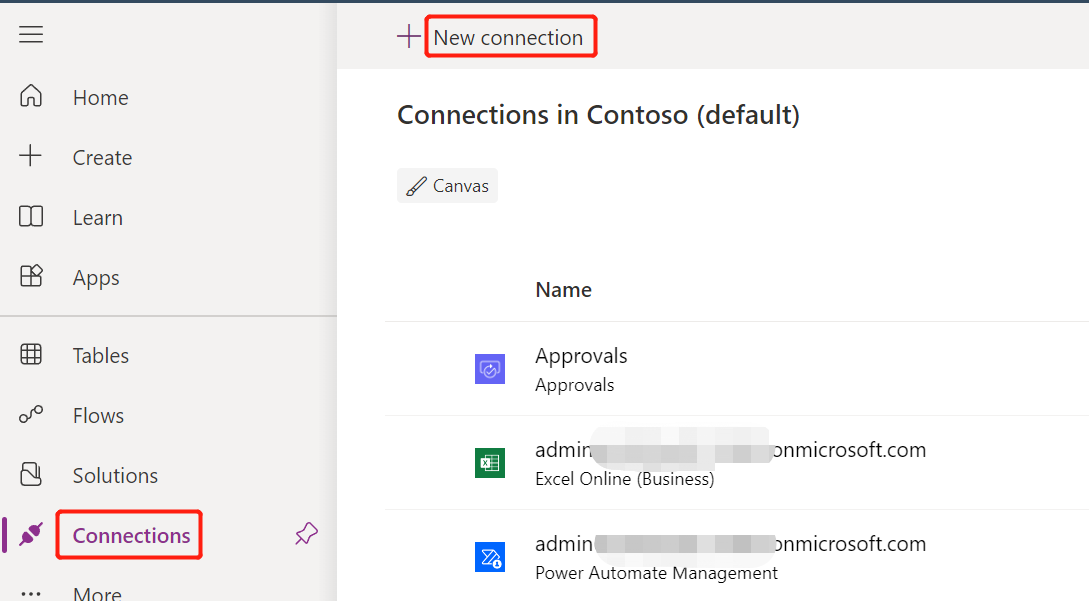 Clicking New connection.