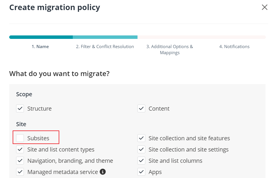 Subsites checkbox. Subsites checkbox.