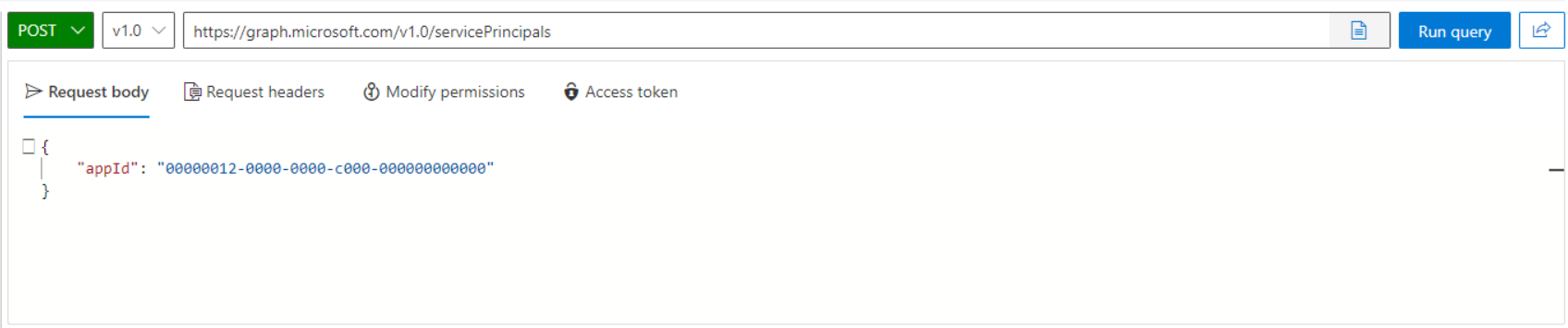 Create the servicePrincipal object.
