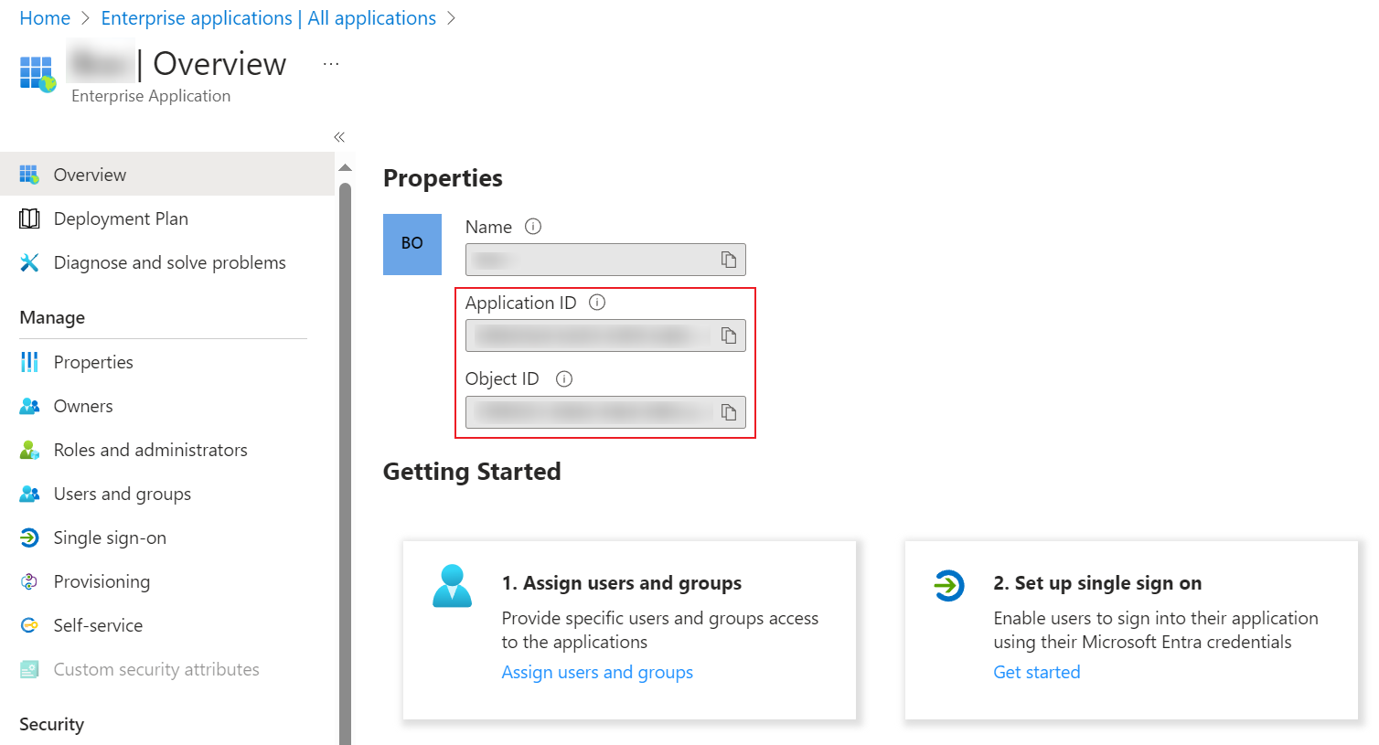 The application ID and object ID of an app.