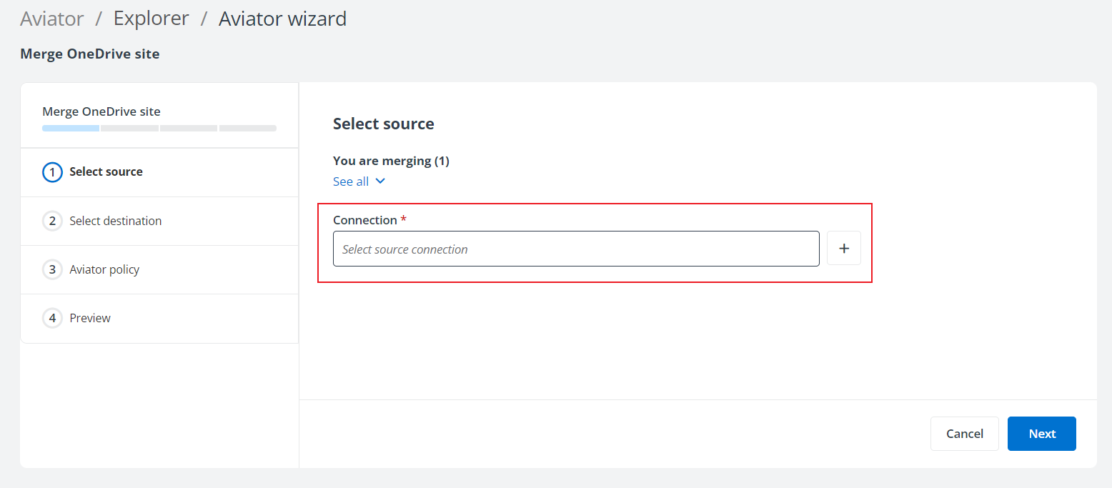 The source connection used to run an Aviator job.