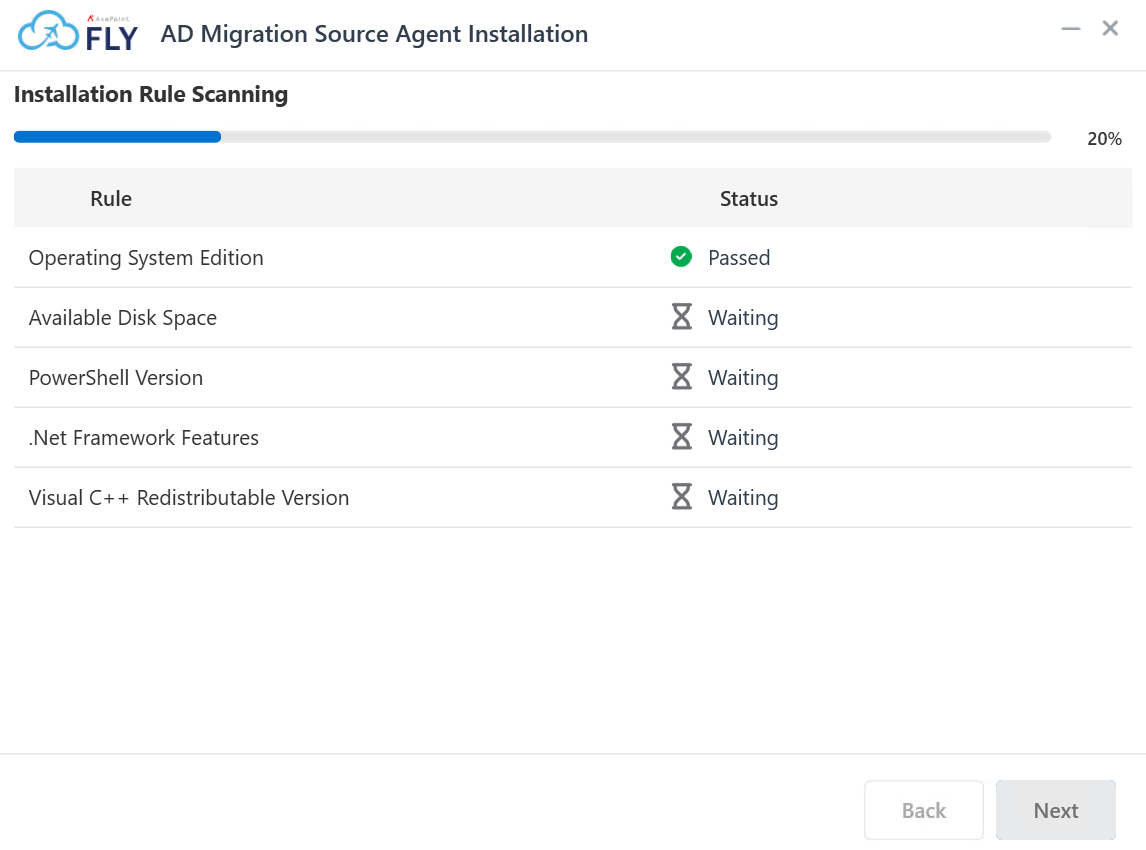 The Installation Rule Scanning window.