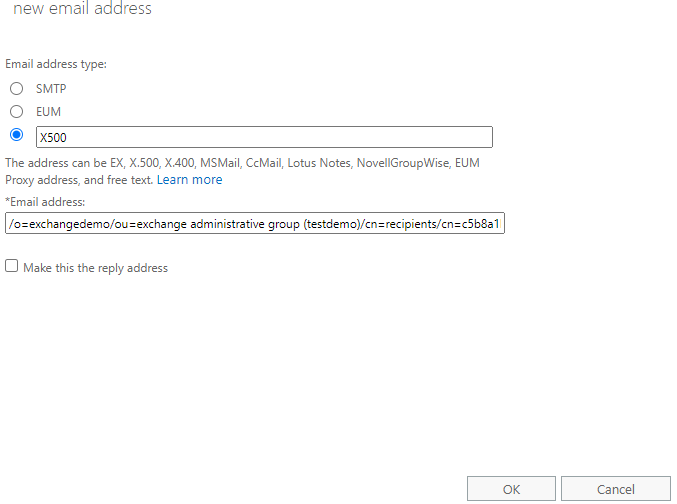 The New email address window. The New email address window.