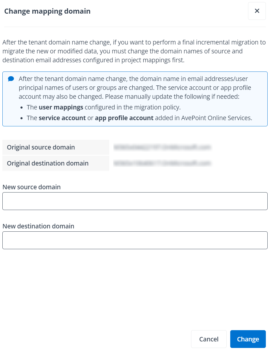 Change domain panel. Change domain panel.