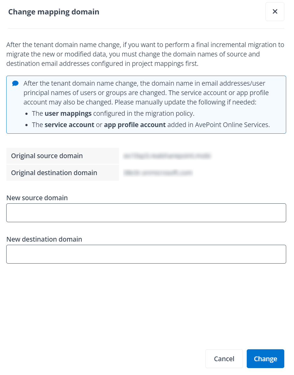 Change mapping domain panel.
