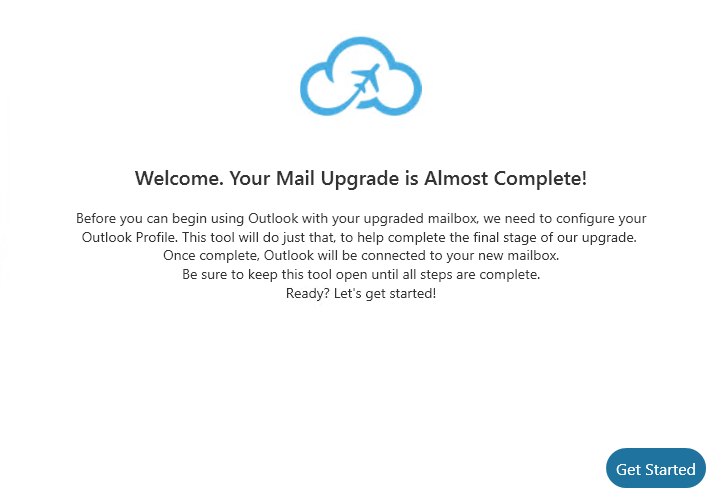 The Outlook configuration tool start page The Outlook configuration tool start page