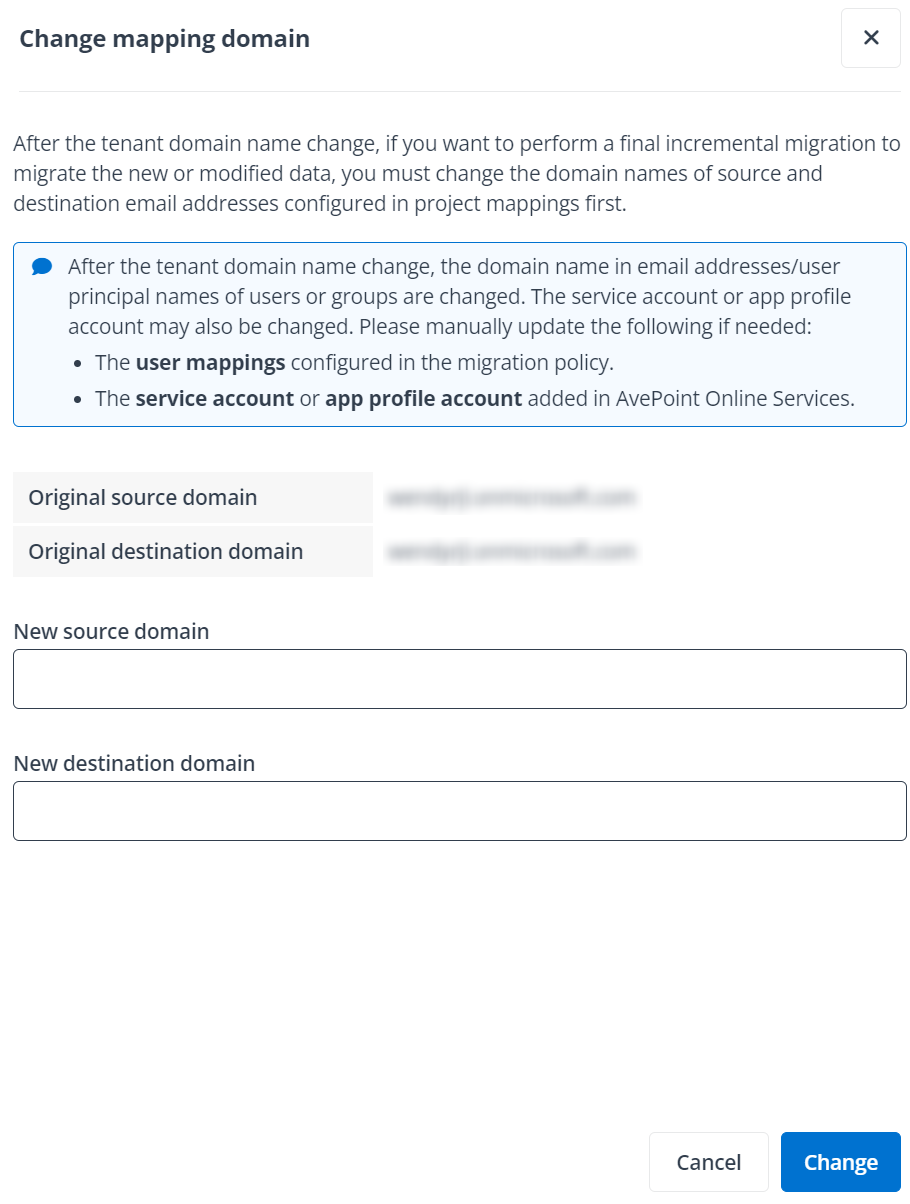 Change mapping domain panel.