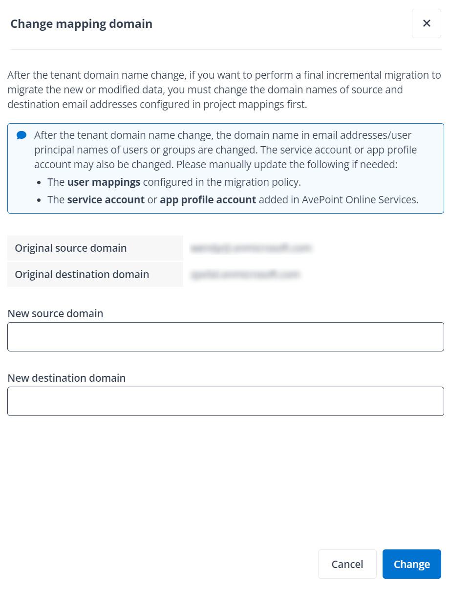 Change mapping domain panel.