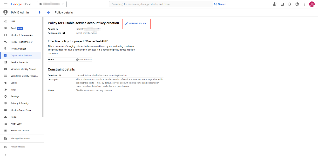 Clicking MANAGE POLICY.