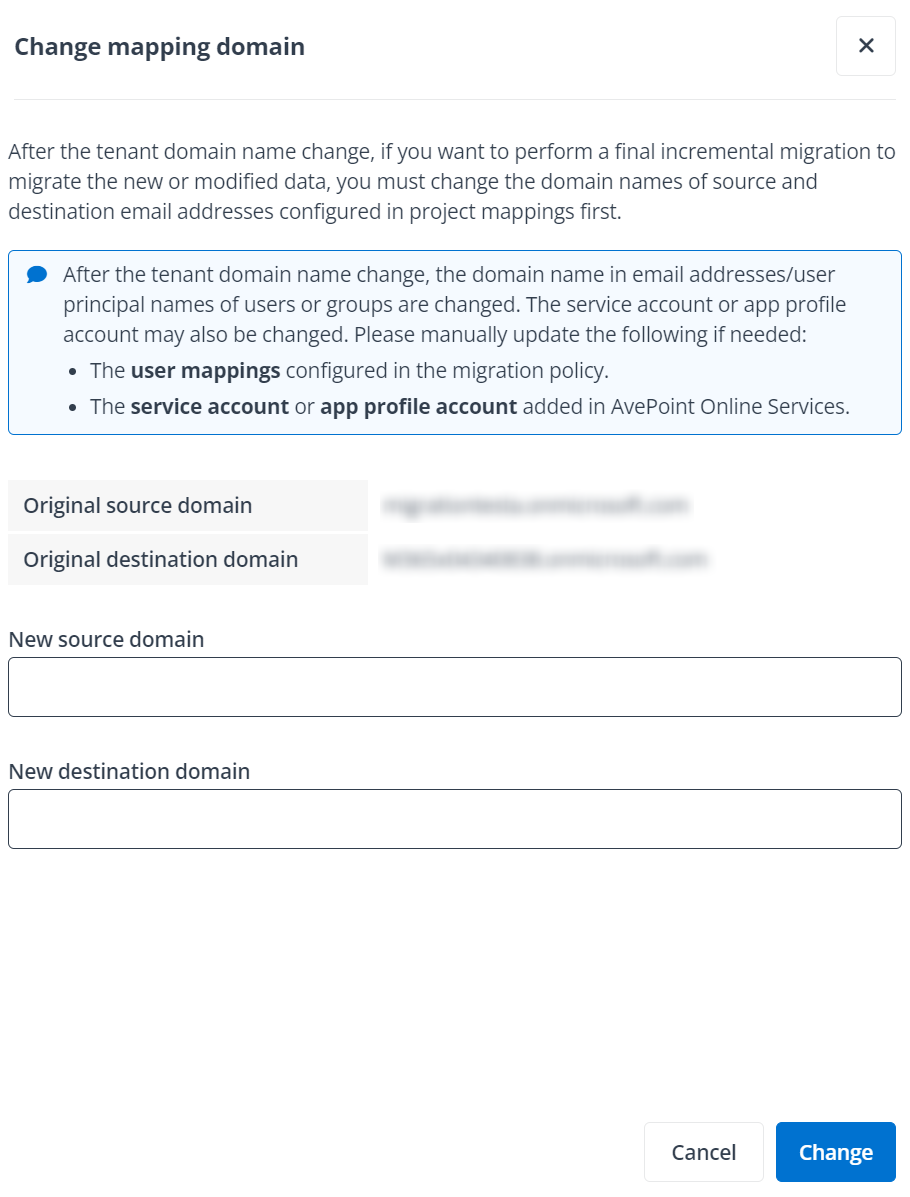Change mapping domain panel.