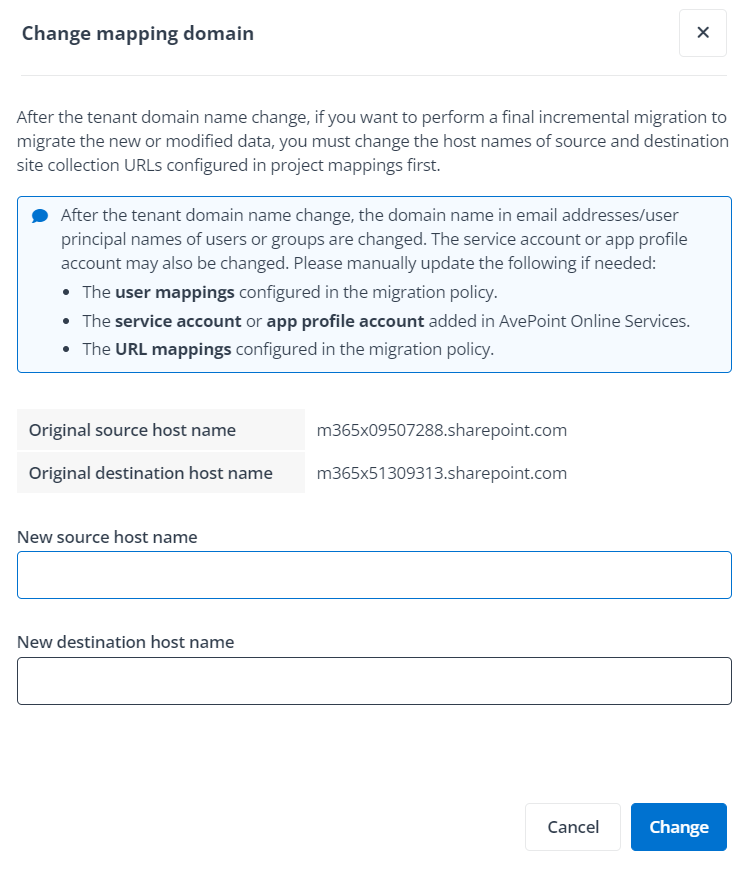 Change mapping domain panel.