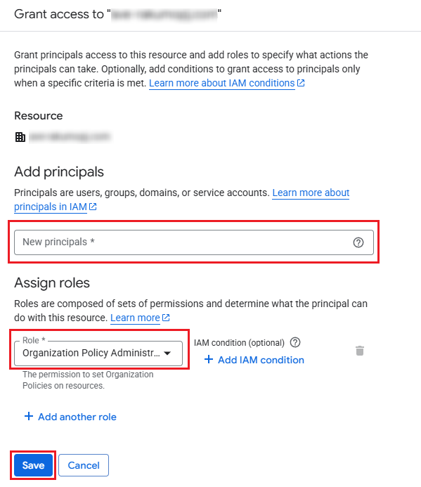 Granting the Organization Policy Administrator role to a new principal. Granting the Organization Policy Administrator role to a new principal.