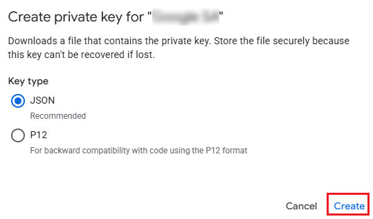 Selecting JSON and clicking Create. Selecting JSON and clicking Create.
