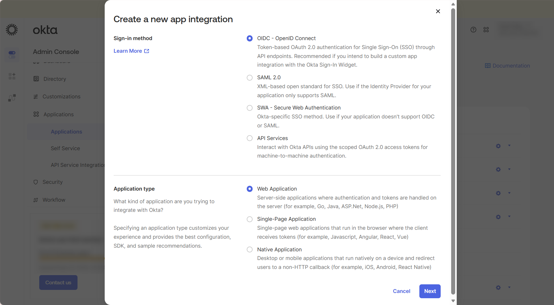 Create a new app integration. Create a new app integration.