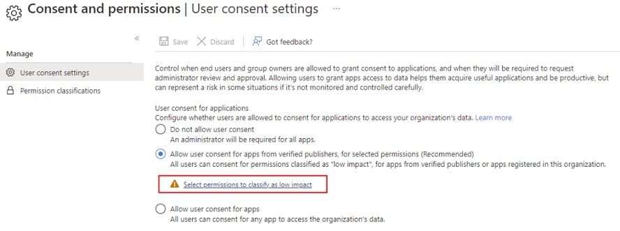 Configuring User consent settings.