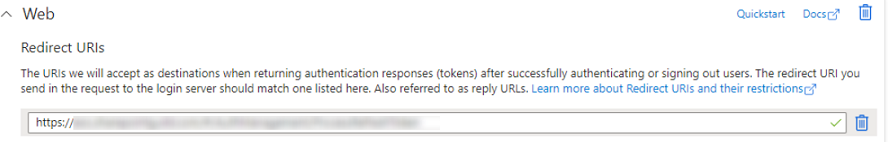 Configuring the field: Redirect URI